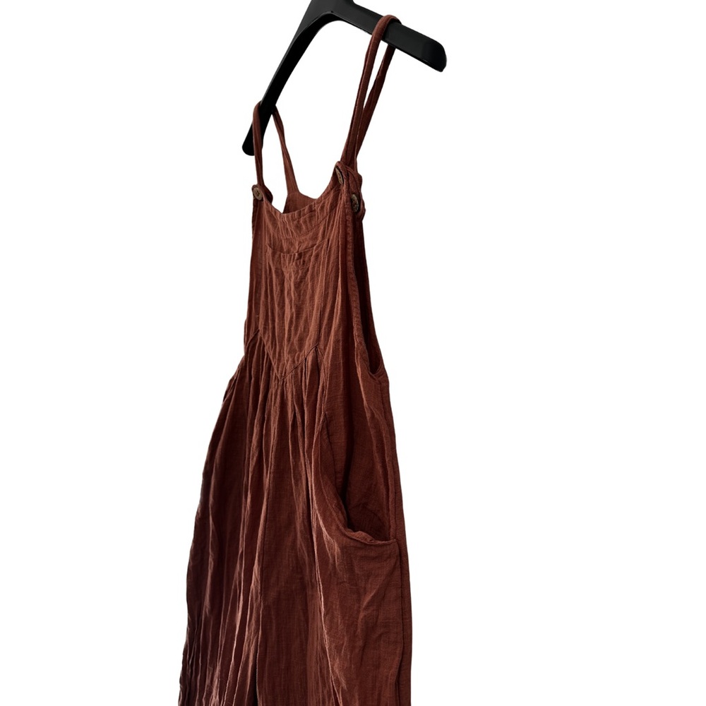 Natural Life Cotton Lagenlook Wide Leg Jumpsuit Small Boho Rust Overalls Pockets - Picture 3 of 10